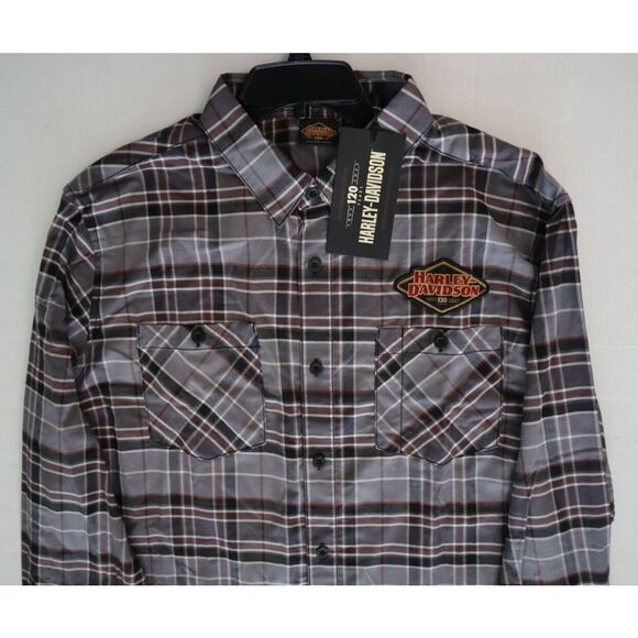 Harley-Davidson 96645-23VM Men's Sz 5XL Gray Plaid 120th Anniversary L/S Shirt - Picture 7 of 9